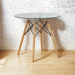 Mesa Redonda Vidrio Templado 60x60x74 Patas Madera