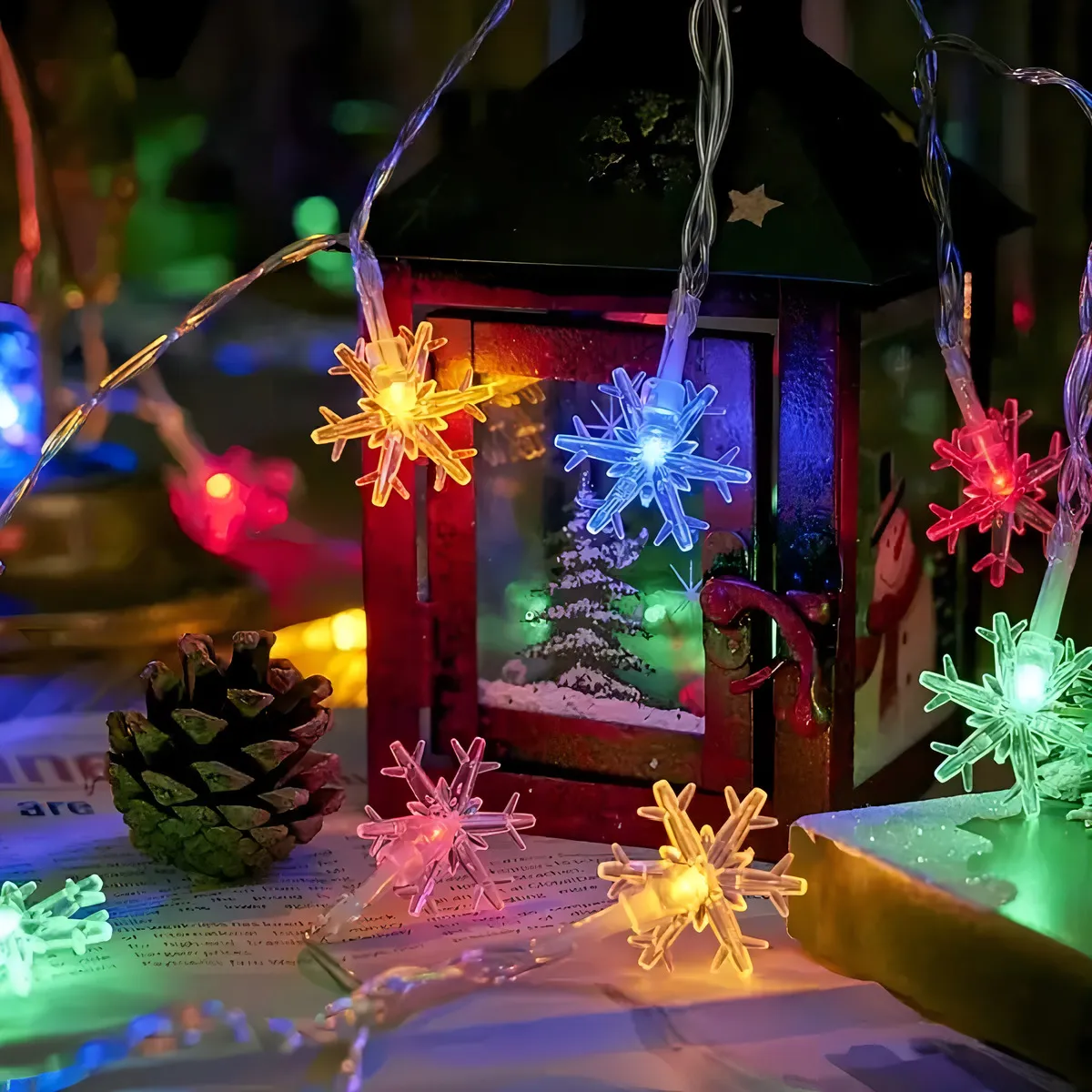 Luces Led Navideñas Diseños Multicolor 3.5m 20 Focos Luces Multicolor Copos De Nieve - Imagen 5