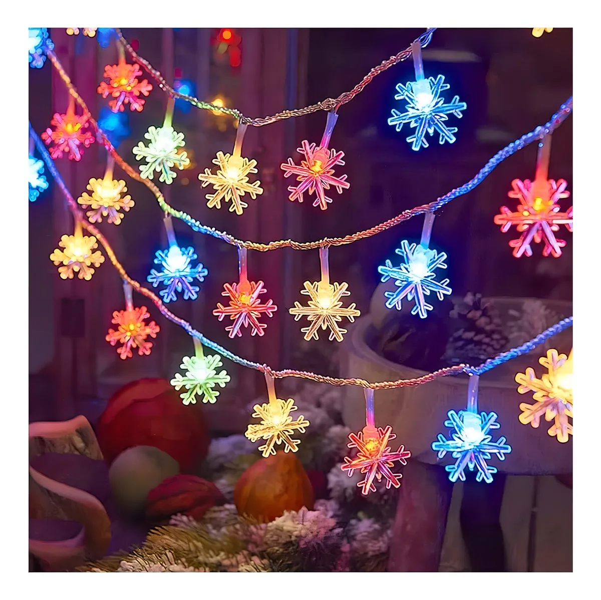 Luces Led Navideñas Diseños Multicolor 3.5m 20 Focos Luces Multicolor Copos De Nieve - Imagen 3